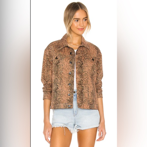 FREE PEOPLE Snake Trucker Jacket Animal Print Jean Jacket XS - Picture 12 of 12